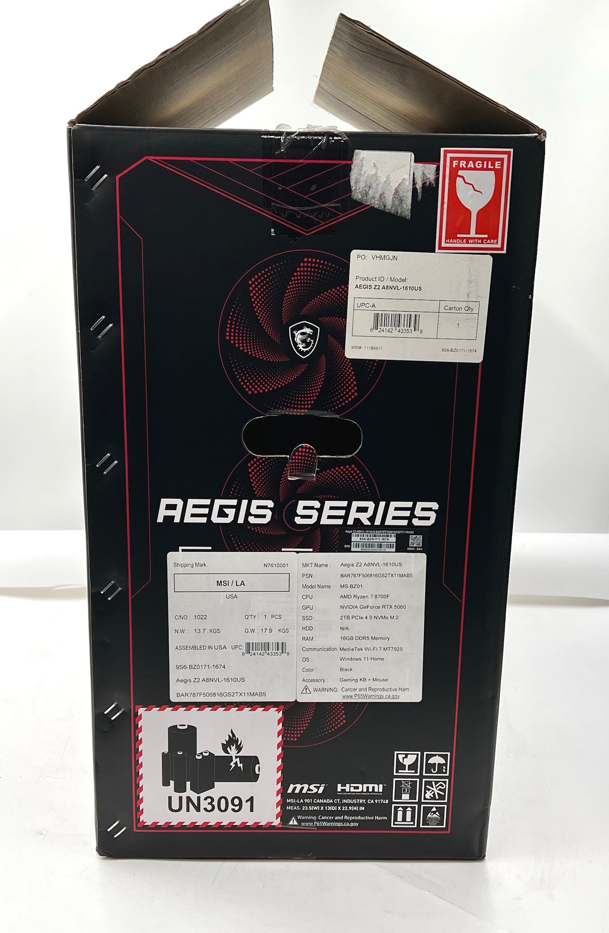 MSI Aegis Z2 PC Ryzen 7 8700F 16GB 2TB SSD GeForce RTX 5060 - New/Open Box