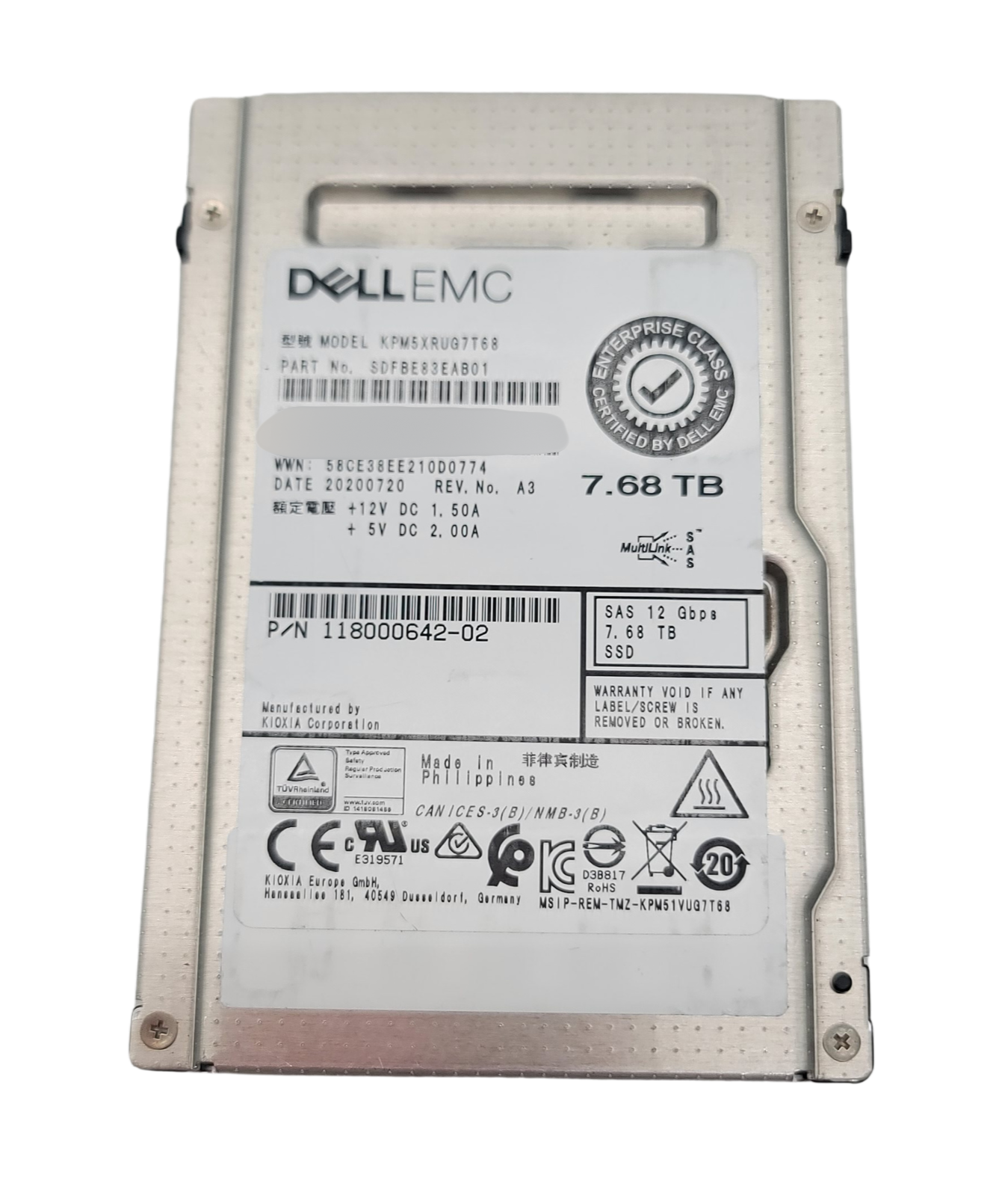 DELL EMC Toshiba P5R7T68A EMC7680 7.68TB SAS SSD