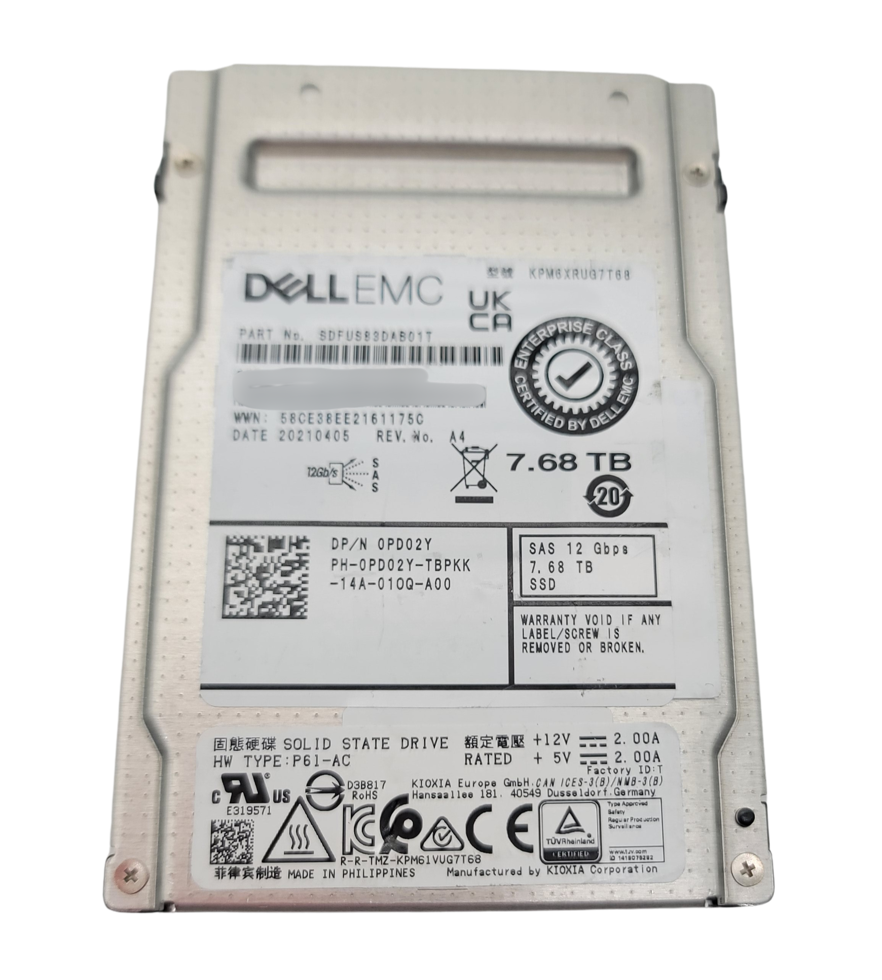 DELL EMC Toshiba KPM6XRUG7T68 7.68TB SAS SSD - SDFUS83DAB01T