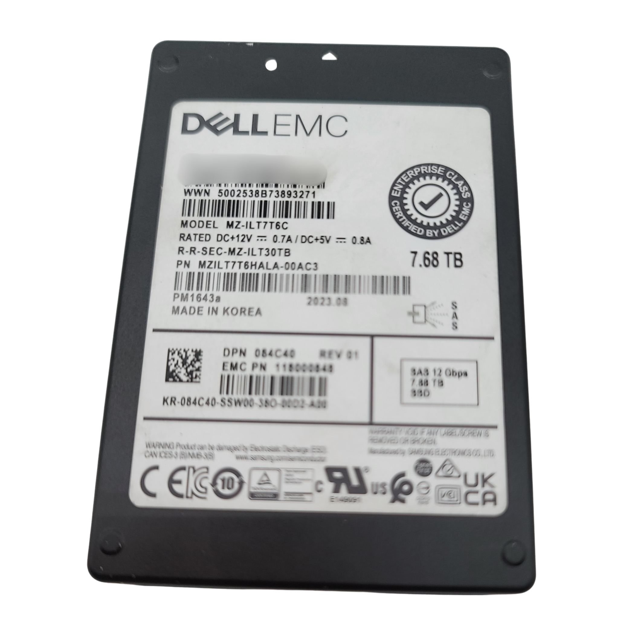 DELL EMC Toshiba  MZ-ILT7T6C 7.68TB SAS SSD - MZILT7T6HALA-00AC3
