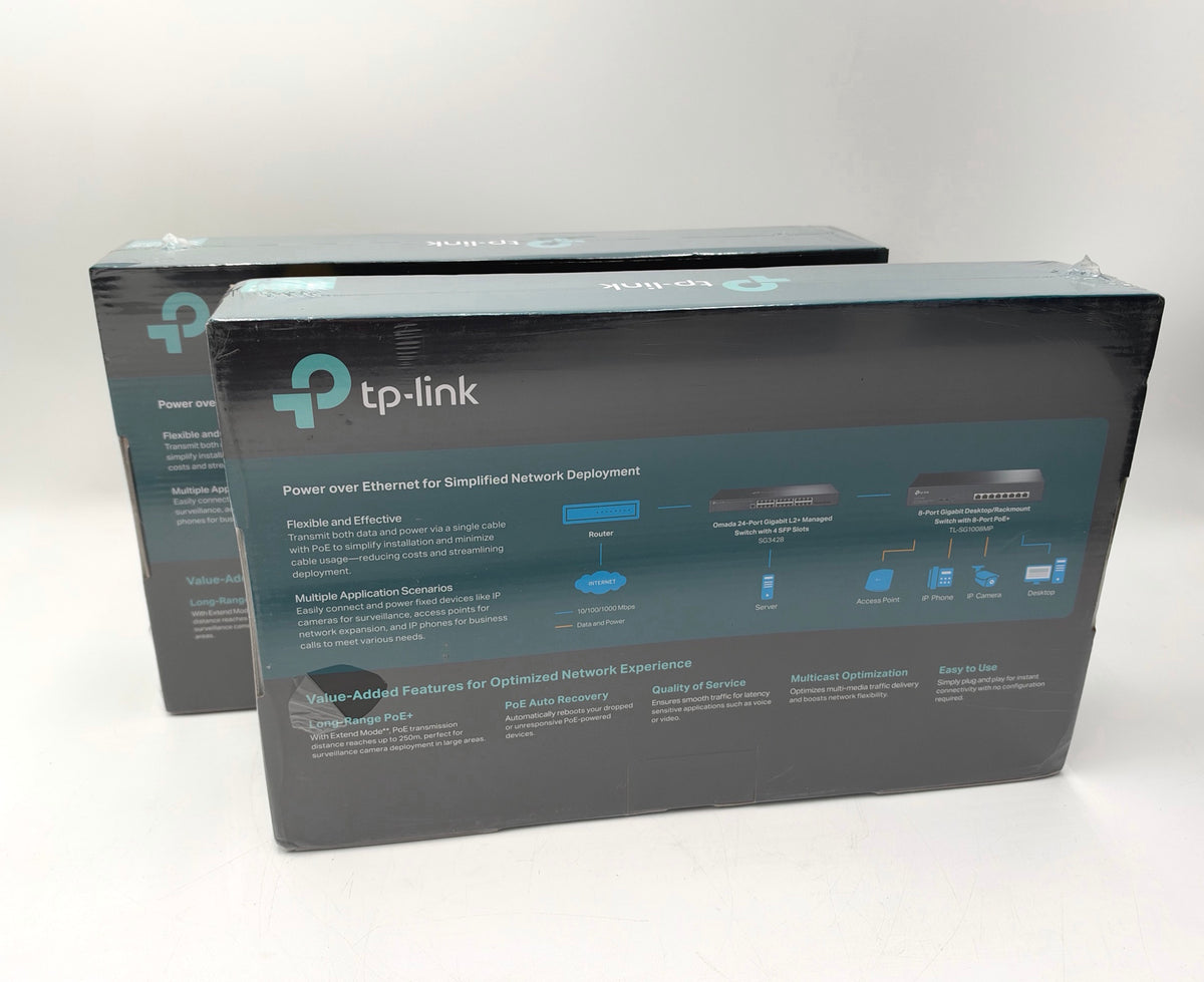 *Lot of 2* TP-Link 8-Port Gigabit Desktop/Rackmount PoE+ Switch TL-SG1008MP